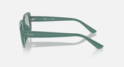 Green Ray-Ban sunglasses, side profile, straight temples with light gray lenses