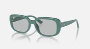 Green Ray-Ban sunglasses with light gray lenses and translucent glossy frame