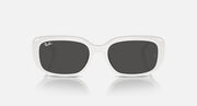 White Ray-Ban RB4421D sunglasses with dark grey lenses and oval-rectangular shape.