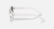 White Ray-Ban RB4421D sunglasses side view with dark lenses and curved temple arms.