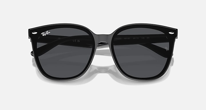 Sunglasses with black frames and dark lenses, front view