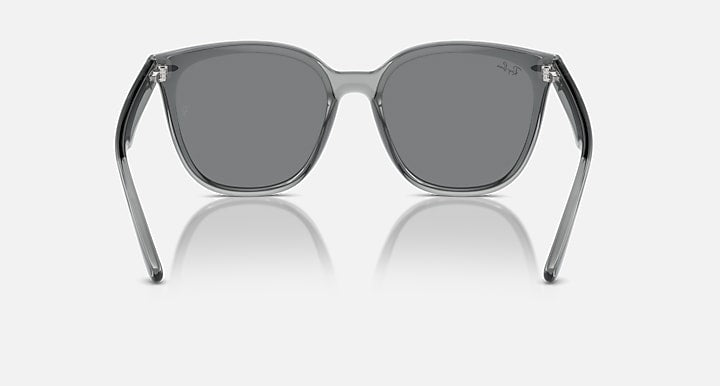 Sunglasses with clear gray frames and dark gray lenses, front view