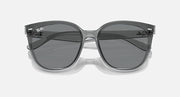 Sunglasses with clear gray frames and dark tinted lenses, front view