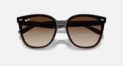 Dark brown square sunglasses with gradient brown lenses, top angled view