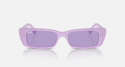 Ray-Ban lilac rectangular sunglasses, front view, violet tinted lenses
