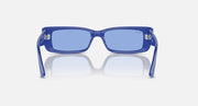 Ray-Ban electric blue rectangular sunglasses with blue tinted lenses and slim arms