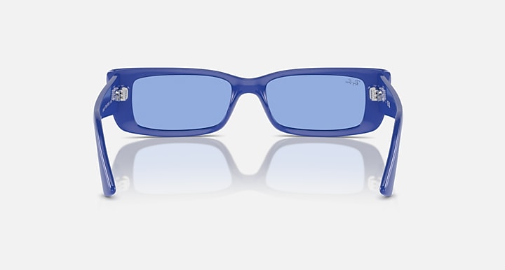 Ray-Ban electric blue rectangular sunglasses with blue tinted lenses and slim arms