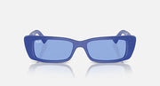 Ray-Ban electric blue rectangular sunglasses, front view, blue tinted lenses