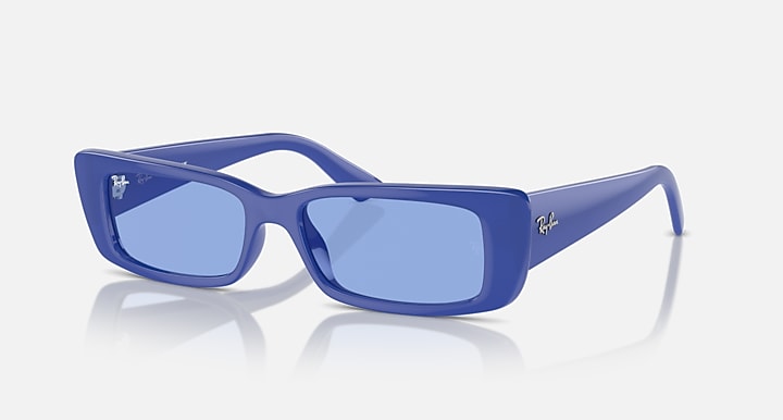 Ray-Ban electric blue rectangular sunglasses with blue tinted lenses