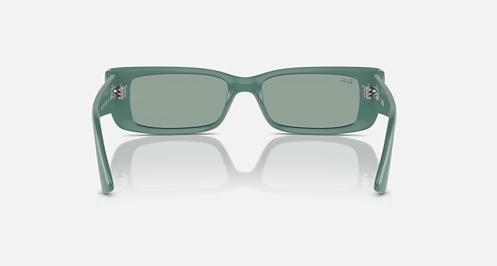 Green rectangular sunglasses with muted-green lenses, centered front view