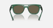 Green sunglasses front view with brown lenses, full-rim frame and top bar, Ray-Ban Phil