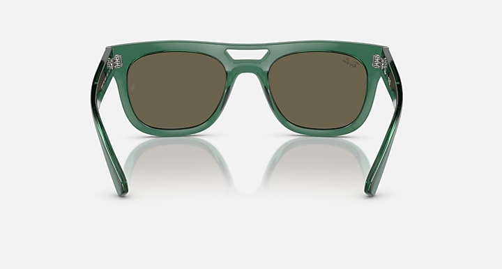 Green sunglasses front view with brown lenses, full-rim frame and top bar, Ray-Ban Phil
