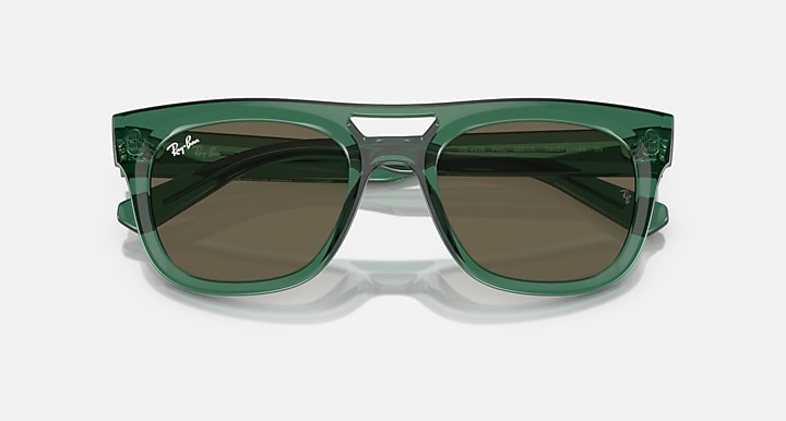 Green sunglasses with dark tinted lenses and full-rim frame, Ray-Ban Phil RB4426