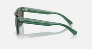 Side view green sunglasses with brown lenses and slim temple arms, Ray-Ban Phil