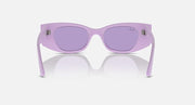 Lilac sunglasses with purple lenses, low-angle front view