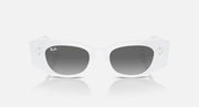 White sunglasses with dark oval lenses and slim temple arms featuring small brand marks