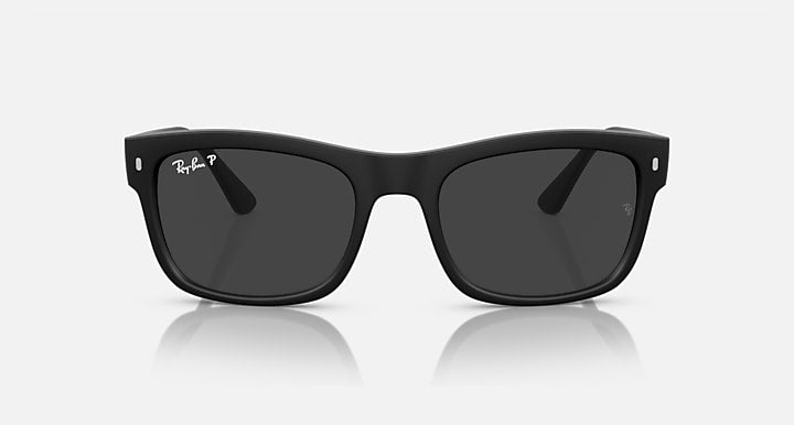 Ray-Ban RB4428 sunglasses, black wayfarer frame with dark lenses, straight-on view