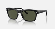 Ray-Ban RB4428 sunglasses with black frame and dark green lenses, square-rounded shape