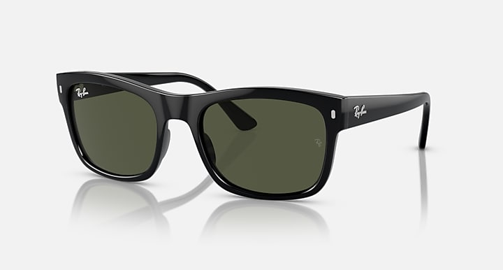 Ray-Ban RB4428 sunglasses with black frame and dark green lenses, square-rounded shape