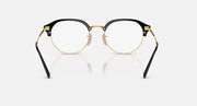 Ray-Ban RB4429 round sunglasses, black frame with gold temples and clear lenses