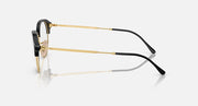 Ray-Ban RB4429 side-view sunglasses, black frame with gold metal arms and clear lenses