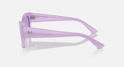 Lilac Ray-Ban Zena sunglasses, side view of clear acetate frame and purple lens