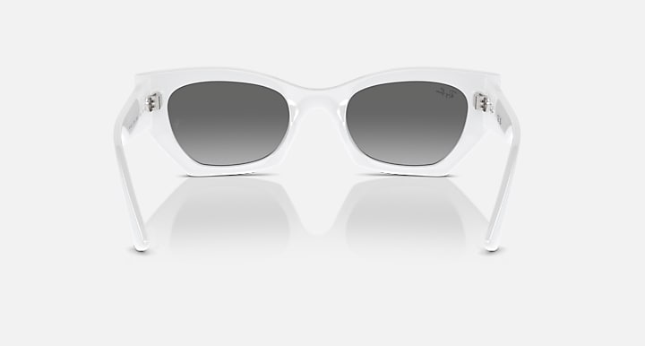 White Ray-Ban Zena sunglasses with dark gray lenses, straight front profile
