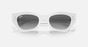 White Ray-Ban Zena sunglasses with dark gray-tinted lenses, squared cat-eye style