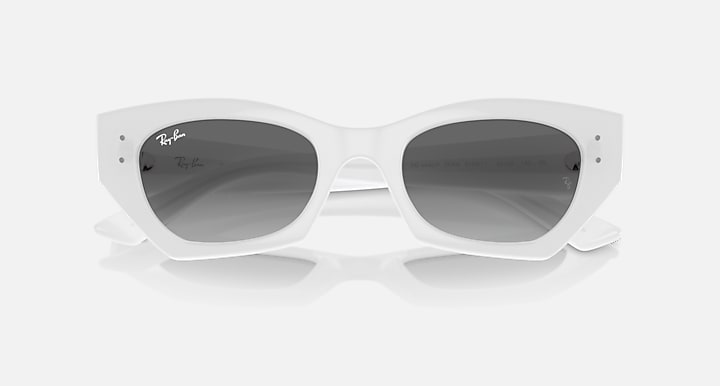 White Ray-Ban Zena sunglasses with dark gray-tinted lenses, squared cat-eye style