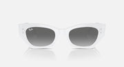 White Ray-Ban Zena sunglasses with dark gray gradient lenses, front view
