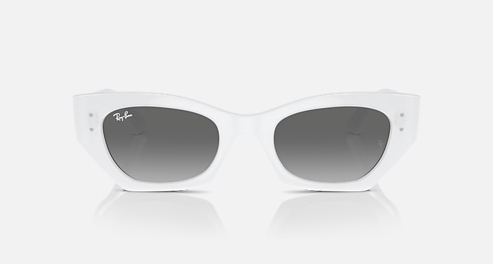 White Ray-Ban Zena sunglasses with dark gray gradient lenses, front view