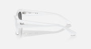 White Ray-Ban Zena sunglasses, side view of clear frame and dark gray lens
