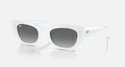 White Ray-Ban Zena sunglasses with dark gray lenses, low-bridge fit