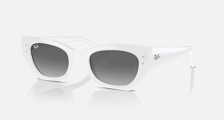 White Ray-Ban Zena sunglasses with dark gray lenses, low-bridge fit