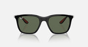 Black sunglasses with dark green lenses and thick cat-eye frame front view