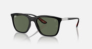 Black sunglasses with square cat-eye frames and dark green tinted lenses