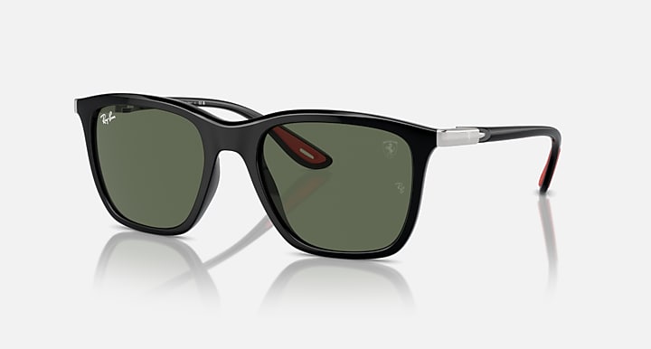 Black sunglasses with square cat-eye frames and dark green tinted lenses