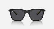Matte black sunglasses with dark grey tinted lenses, front view