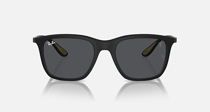 Matte black sunglasses with dark grey tinted lenses, front view