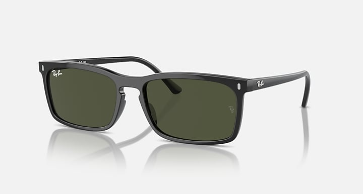 Ray-Ban RB4435 rectangular sunglasses with dark green lenses and black frames
