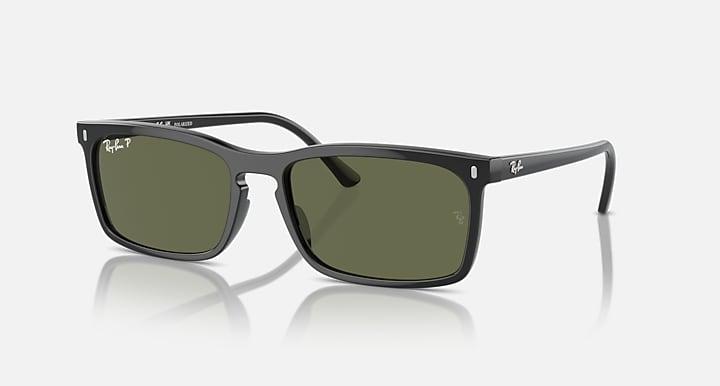 Ray-Ban RB4435 angled sunglasses with dark green lenses and black frame