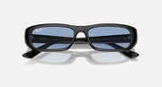 Ray-Ban RB4436D sunglasses with black frame and blue lenses, top view