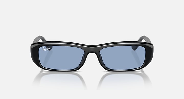 Ray-Ban RB4436D rectangular sunglasses with black frame and blue tinted lenses