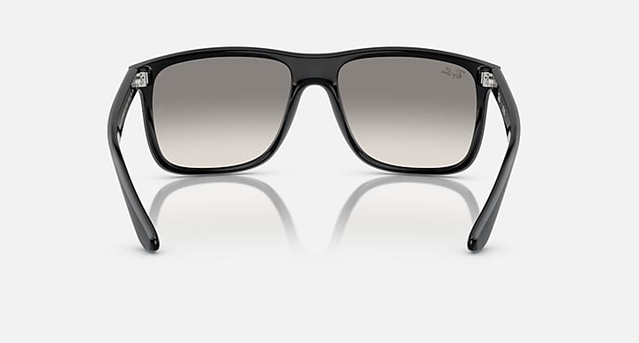 Ray-Ban black square sunglasses, straight-on front view with gray lenses