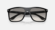 Ray-Ban black square sunglasses with gray lenses, top view