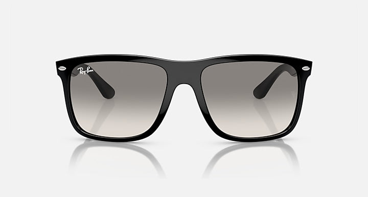 Ray-Ban black square sunglasses with gray lenses, front view