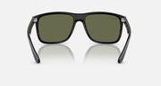 Ray-Ban black square sunglasses, straight-on front view with green lenses