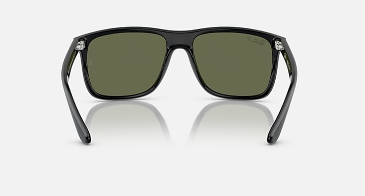 Ray-Ban black square sunglasses, straight-on front view with green lenses