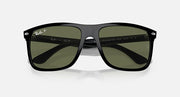 Ray-Ban black square sunglasses with green lenses, top view