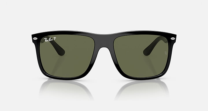 Ray-Ban black square sunglasses with green lenses, front view
